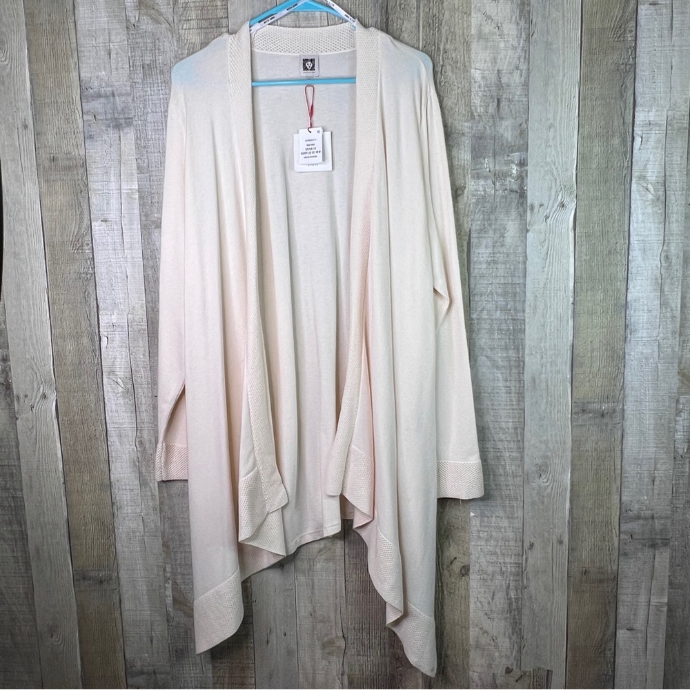 Anne Klein Size 1X Open Front Draped Knit Cardigan Sweater Waffle Weave